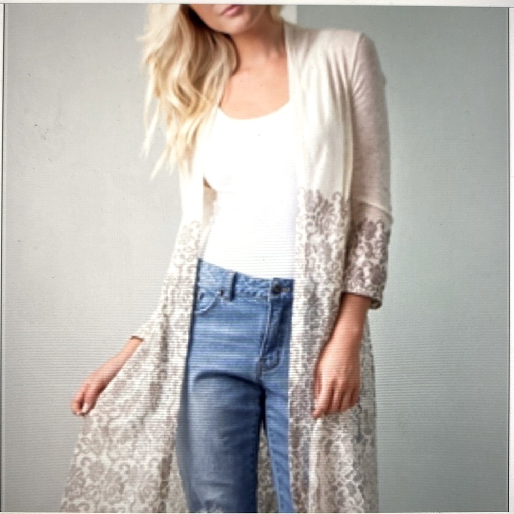 Simply Noelle VTG Long Lace Duster Cardigan Womens S/M fairy Core whimsy goth